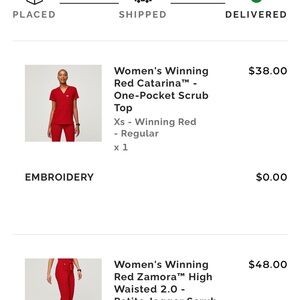 Winning red scrub set